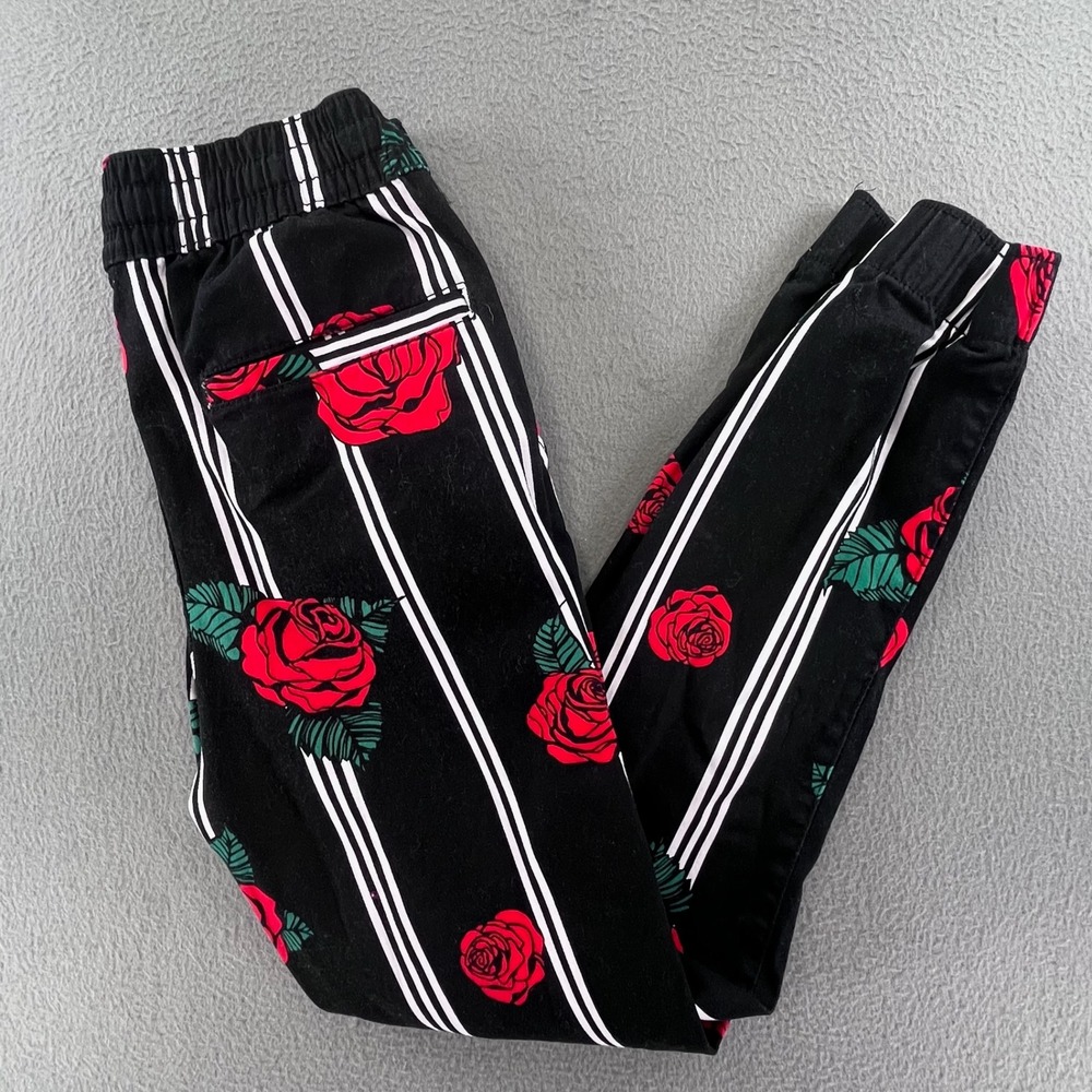 Fresh Prints of Bel-Air Men Jogger Pants Black Rose Floral Striped Size S Street